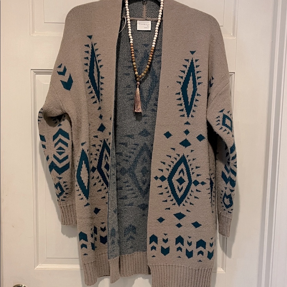 Boho Debut Blue and Beige Knit Cardigan